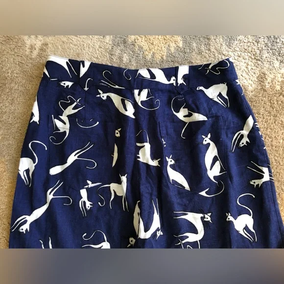ModCloth Feline Cat Print Wide Leg Linen Crop Pant Sz 8 - Picture 8 of 14